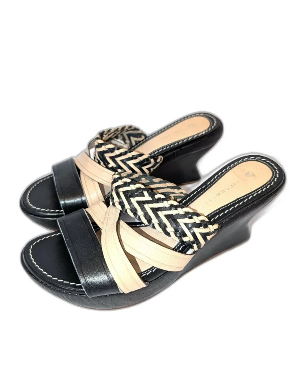 Leifsdottir | Anthropologie Black & Beige Wooden & Leather Wedge Sandals |	EU 38
